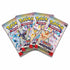 Four Pokémon TCG Scarlet & Violet Prismatic Evolutions booster packs with foil packaging featuring Eevee and other Eeveelutions, displayed fanned out on a clean white surface.