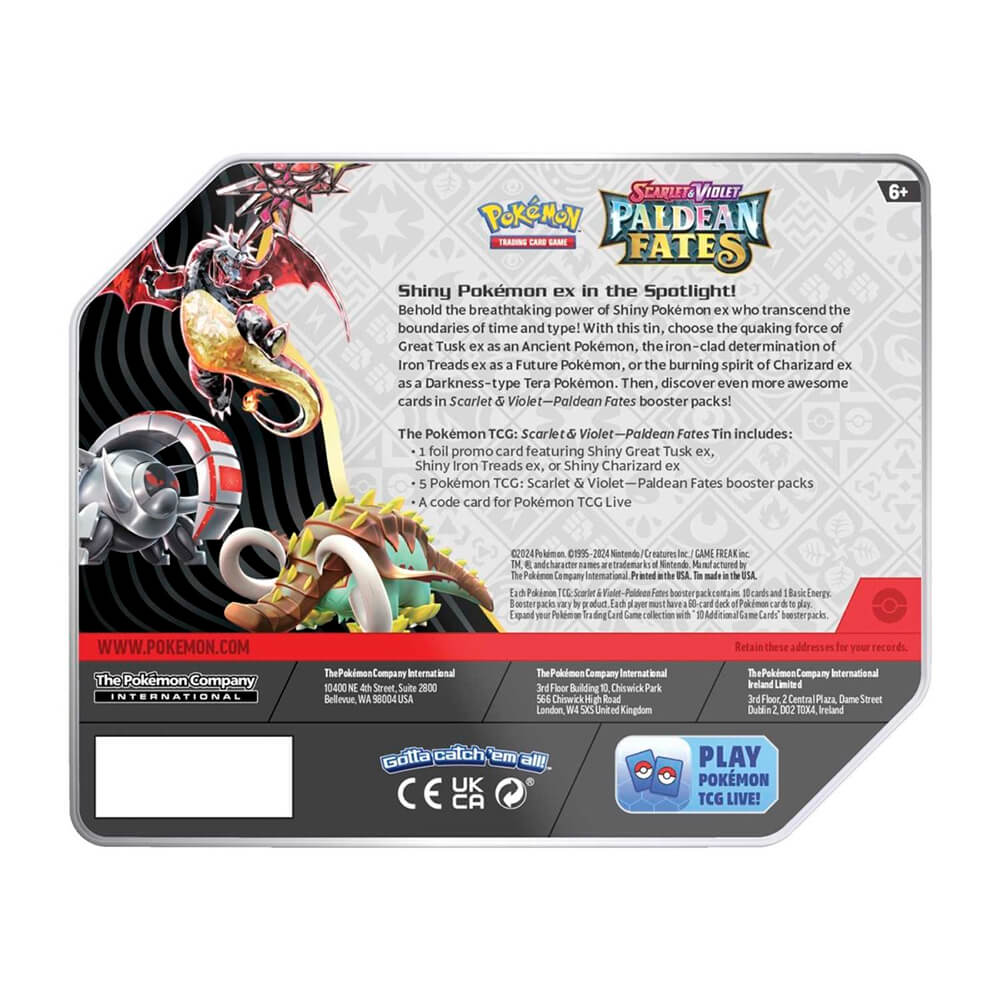 Pokemon TCG Scarlet and Violet Paldean Fates Iron Treads Tin Maziply Toys Pokemon TCG Scarlet and Violet Paldean Fates Iron Treads Tin Maziply Toys
