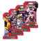 Pokémon Trading Card Game Scarlet & Violet Destined Rivals sleeved booster packs, showing colorful designs with Mewtwo, Giovanni, Cynthia, Garchomp, Moltres, and Team Rocket characters.