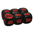 Pokémon TCG damage counter dice set in matte black plastic cubes with beveled edges, featuring bold red numbers for tracking damage totals accurately during competitive Pokémon Trading Card Game battles.
