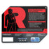 Pokémon TCG Team Rocket tin back panel features a red R symbol, outlined figure, and detailed product text describing included foil Persian ex card and booster packs on a black metal surface.