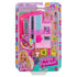Front packaging of Polly Pocket Barbie Dreamhouse Compact shows pink plastic foldable house, dolls, pets, furniture, and accessories displayed in colorful branding.