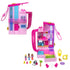 Polly Pocket Barbie Dreamhouse Compact shown closed and open, revealing colorful interior rooms, dolls, and miniature accessories for imaginative travel play.