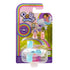 Polly Pocket toy set in packaging with silver and blue mini airplane, small Polly doll with dark hair, and pink dog figure on a colorful illustrated backdrop.