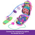 Polly Pocket Momma Monkey compact playset opened to show a pink house, blue pool, and zipline connecting to a baby monkey compact with gondolas for interactive play.