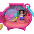Polly Pocket Pet Connects axolotl locket playset features a bright pink compact with rotating translucent water accessory, starfish charm, and doll inside colorful underwater-themed scene.