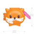 Compact Polly Pocket fox locket playset in orange plastic with fox face design, pink clip handle, and dimensions shown at 2.20 inches tall and 2.40 inches wide for travel play.