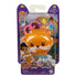 Retail packaging of Polly Pocket Pet Connects fox locket playset by Mattel, showing orange fox-shaped compact with doll, fox figure, watering can accessory, and branded purple display card.
