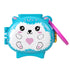 Polly Pocket Pet Connects compact playset shaped like a bright blue hedgehog locket with white fur design, pink heart, and cartoon face, made for imaginative on-the-go play.