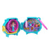 Fully opened Polly Pocket Pet Connects hedgehog locket showcasing pink wheel, purple climbing structure, illustrated backgrounds, plus doll, hedgehog, and mushroom accessories.