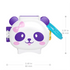 Compact Polly Pocket panda-shaped case in glossy white with purple details, pink bow, and blue clip measures 2.4 inches wide by 2.2 inches tall, designed for portable toy play on-the-go.