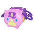 Pink Polly Pocket unicorn locket-shaped compact with purple mane, golden horn, and purple carrying strap, designed as a portable playset for kids on the go.
