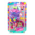 Front packaging of Polly Pocket Sleepover Puppy compact playset featuring purple puppy-shaped case, dolls, accessories, and colorful branding.