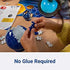 Child assembles dark blue Ravensburger puzzle pieces into a spherical globe, demonstrating sturdy interlocking design with no glue required for completion.