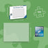 Ravensburger 500-piece puzzle dimension chart shows a finished size of 19 x 14 inches and box size of 13.5 x 9 inches, with premium Softclick technology icon included.