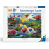 Ravensburger Air Balloon Valley 500-piece puzzle box features a colorful fantasy scene with hot air balloons above floating islands, waterfalls, castles, and a glowing rainbow.