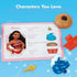 Disney Enchanted Cupcake Party game card featuring Moana with cupcake pieces like coconut boat topper, sea foam frosting, lava chocolate cake, and tapa wrapper liner.