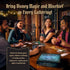 Group of four friends playing Disney Villainous Evil Comes Prepared at a wooden table, smiling and holding cards, with text highlighting its role in family game nights and social gatherings.