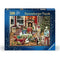Ravensburger 500-piece puzzle box featuring a Christmas living room illustration with presents, a glowing fireplace, decorated tree, and festive seasonal details.