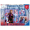 Disney Frozen II Ravensburger puzzle box showing Anna, Elsa, Olaf, and Sven in autumn forest and snowy scenes, with vibrant colors and 3x49 piece count for ages 5+.