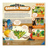 Back of Ravensburger Garden Heist box explains gameplay with illustrated raccoons hiding in a garden, children playing at a table, and step-by-step instructions for the hide-and-seek style board game.
