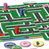 Paw Patrol Junior Labyrinth board game features green maze paths with shifting tiles, roadways, and colored player pegs, designed for kids to find characters along the puzzle route.
