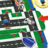 Close-up of Ravensburger Paw Patrol Junior Labyrinth maze tiles shows Mayor Goodway and Everest on intersecting roads, with bold arrows highlighting shifting path mechanics.