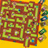 Close-up of Ravensburger Super Mario Labyrinth game board with Mario, Luigi, and other characters on maze tiles, showing bright paths and detailed artwork.
