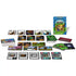Complete Ravensburger Minecraft Explorers card game set with colorful illustrated cards, deck stacks, and game box featuring cooperative treasure-hunting gameplay.