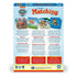 Back of Paw Patrol matching game box with setup instructions in English, French, and Spanish, featuring images of Skye, Chase, and other pups on colorful square tiles.