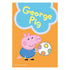 George Pig puzzle piece features the pink cartoon pig in a blue shirt holding a white ball with colorful spots, set against a bold orange background with his name.
