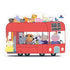 Completed Ravensburger Peppa Pig puzzle showing a red double-decker London bus full of cheerful animal characters with Queen driving and Tower Bridge route sign.