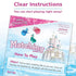 Instruction sheet for Disney Princess Matching Game with castle artwork and simple directions, showing how to match 72 picture tiles with beloved princesses for family-friendly gameplay.