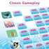 Classic Disney Princess matching game setup with sturdy square tiles featuring Rapunzel, Mulan, and other characters, flipped over on a blue castle-themed background for engaging play.