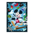 Illustrated Ravensburger Disney puzzle design featuring Mickey Mouse surrounded by floating hats, books, ink, cards, and magical elements on a glowing blue background.