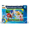 Ravensburger Sonic the Hedgehog 100-piece XXL puzzle box shows Sonic, Knuckles, Tails, and Amy in an action-packed scene with bold colors and playful retro details.