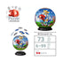 Diagram of Ravensburger 3D Sonic puzzle ball with 73 pieces, 5.1-inch diameter, and difficulty rating, showing exploded view of puzzle assembly process.