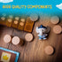 Stomp the Plank components on a table, featuring a pirate elephant figurine, wooden coin tokens, and plank boards, captioned “High Quality Components.”
