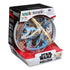 Rubik’s Tracks Star Wars The Mandalorian puzzle packaging features a black and red retail box with clear window displaying the blue and tan 3D gravity maze sphere inside.