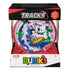 Rubik’s Tracks 125 obstacles 3D gravity maze features a clear plastic spherical puzzle with blue, green, yellow, white, and orange tracks, displayed in black and red retail packaging on a white background.