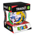 Rubik’s Tracks 70 obstacles puzzle packaging features a black and red retail box with clear window showcasing the green, yellow, blue, and white 3D gravity maze sphere inside.