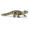 Schleich baby alligator figurine featuring olive green and tan painted scales, textured hard plastic surface, low crawling pose with long tail, and detailed eyes and limbs, designed as a realistic wildlife toy on a white background.