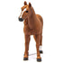 Schleich Horse Club German Riding Pony Mare figurine in chestnut brown plastic with white facial marking, detailed eyes, and textured mane, facing forward to show realistic proportions and toy horse craftsmanship on white background.