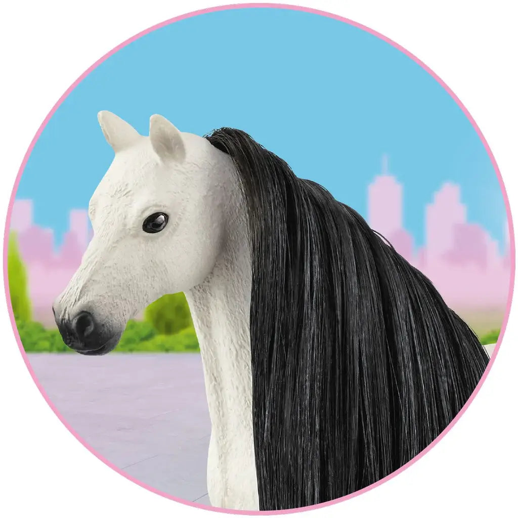 Schleich Horse Club Sofia's Beauties Hair Beauty Horses Black Accessories on a white horse.