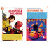 Glossy movie-record spread with vivid comic-style heroes clashing on left and colorful animated minions on right, set against clean white and blue layouts highlighting top-grossing film achievements.