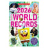 World records book cover showing bright green burst background with glossy paper design featuring cartoon sponge figure and various pop-culture scenes arranged around bold pink title text.
