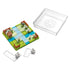 Counting Sheep brainteaser set displayed with green and blue grid board, transparent puzzle pieces, tiny sheep figures, and a clear plastic storage lid beside it.