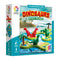 Box of Smart Games Dinosaurs Mystic Islands puzzle with red and green dinosaur figures on bright island tiles, promoting 80 challenges for one player, ages six to adult.