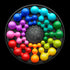 SmartGames IQ Circle puzzle fully assembled in a circular tray with colorful glossy ball-shaped clusters in red, orange, yellow, green, blue, pink, and purple.