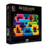 SmartGames IQ Square puzzle box featuring a completed multicolored block arrangement in a black tray, highlighting 120 brain-teasing challenges for ages 14+.